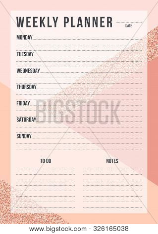 Fashion Weekly Planning Template With Place For Thing And Date On Geometric Background. Blank Weekly