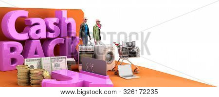 Cash Back Concept Background Big Letters On Tematic Podium 3d Render Image On White