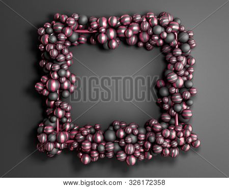 Abstract Darck Color Frame As Background With Striped Elegant Balls 3d Render Image