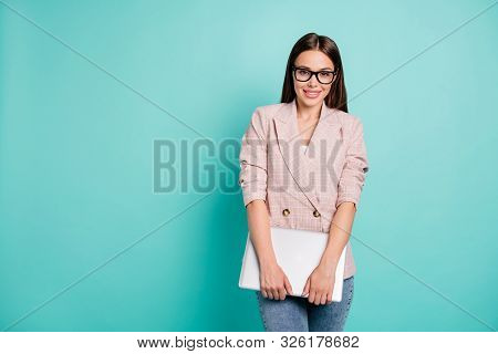 Portrait Of Nice Attractive Pretty Fashionable Lovely Smart Clever Cheerful Cheery Straight-haired L
