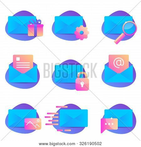 Vector Icon Set With Mail. Blue Envelope For Business.