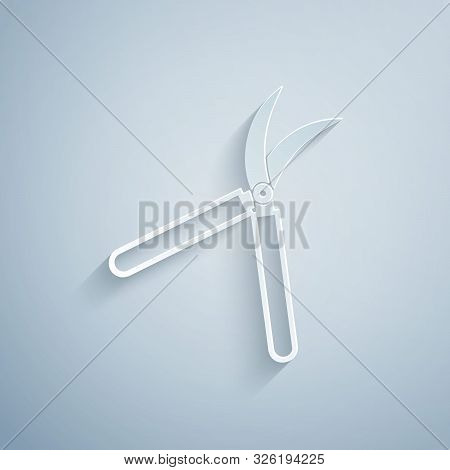 Paper Cut Gardening Handmade Scissors For Trimming Icon Isolated On Grey Background. Pruning Shears 