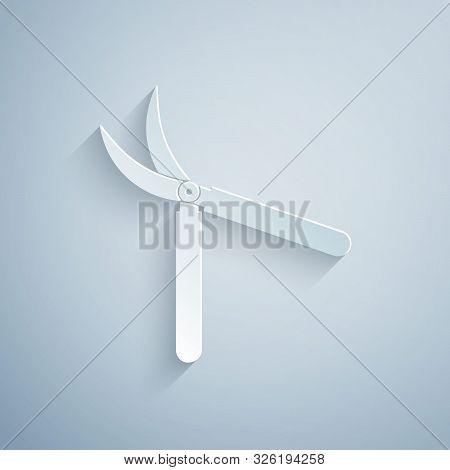 Paper Cut Gardening Handmade Scissors For Trimming Icon Isolated On Grey Background. Pruning Shears 