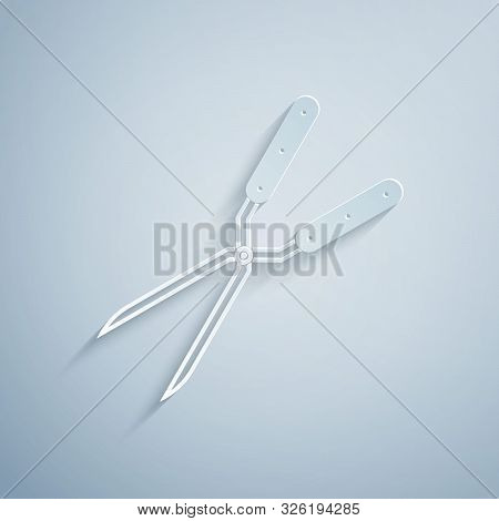 Paper Cut Gardening Handmade Scissors For Trimming Icon Isolated On Grey Background. Pruning Shears 