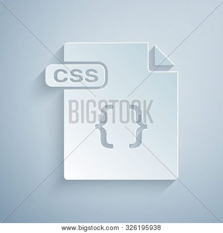 Paper Cut Css File Document. Download Css Button Icon Isolated On Grey Background. Css File Symbol. 