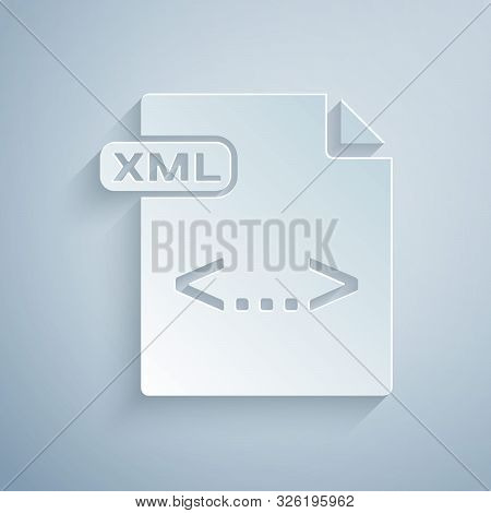 Paper Cut Xml File Document. Download Xml Button Icon Isolated On Grey Background. Xml File Symbol. 
