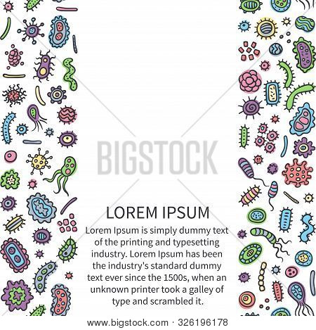 Bacteria And Germs Color Doodle Vertical Pattern, Micro-organisms Disease-causing Objects, Different