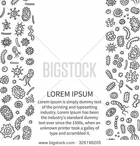 Bacteria And Germs Outline Doodle Vertical Pattern, Micro-organisms Disease-causing Objects, Differe