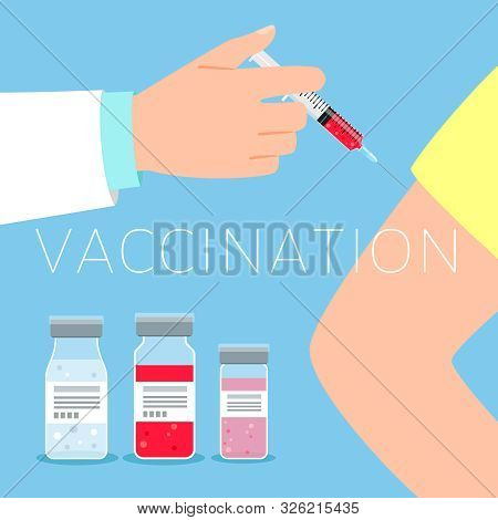 Vaccination Concept Vector Illustration With Doctor And Patient Hands And Medicines