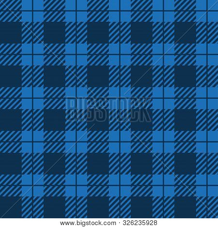 Lumberjack. Seamless Illustration - Blue, Navy Blue Squares And Stripes