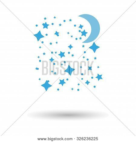 Stars And Moon In A Flat Style With A Shadow