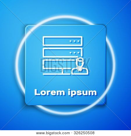 White Customer Care Server Icon Isolated On Blue Background. Tech Support Concept With Male Operator