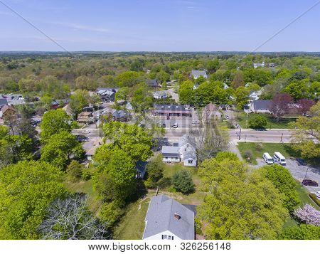 Aerial View Of Millis Historic Town Center And Main Street In Spring, Millis, Boston Metro West Area