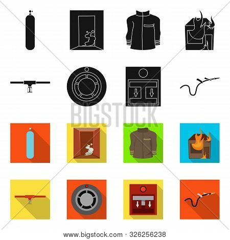 Vector Design Of Firefighters And Fire Icon. Set Of Firefighters And Equipment Stock Symbol For Web.
