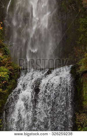 Upper Portion Of The Lower Tier Of Multnomah Waterfall Located At Multnomah Creek In The Columbia Ri