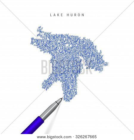 Lake Huron, One Of The Great Lakes Sketch Scribble Map Isolated On White Background. Hand Drawn Vect