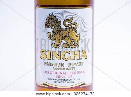 Geneva/ Switzerland - 11.06.2018 : Famous Thai Beer Singha Premium Import Thailand