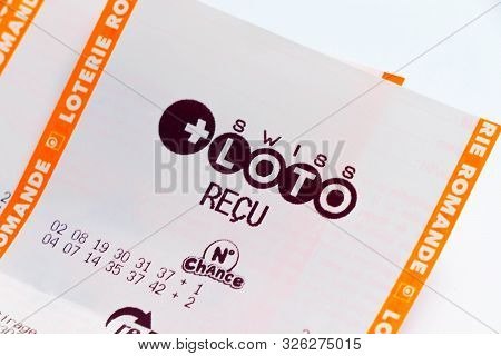 Geneva/switzerland - 03.03.2019 : Many Losing Lottery Ticket Receipt Swiss Loto Paper Win