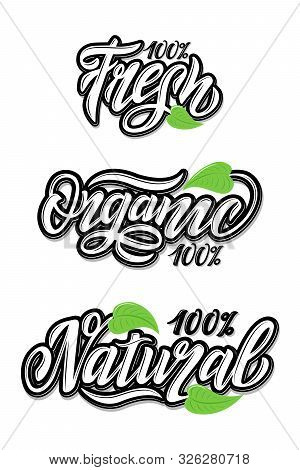 Hand Lettering Food Design. Natural, Organic, Fresh Food. Black And White