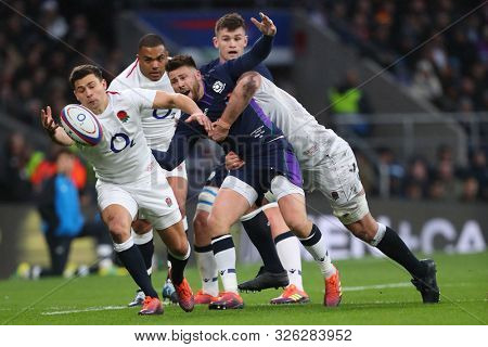 LONDON, ENGLAND - MARCH 16 2019: During the Guinness Six Nations match between England and Scotland at Twickenham Stadium.