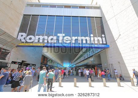 Rome Italy - June 17, 2019: Unidentified People Travel At Termini Train Station Rome Italy