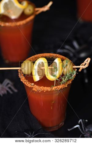 Michelada - Mexican Alcoholic Cocktail, Tomato Juice, Spicy Sauce And Spices. Great Idea For A Hallo