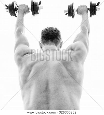 Fitness And Sport Equipment. Healthy Lifestyle. Athletic Body. Dumbbell Gym. Man Sportsman Weightlif
