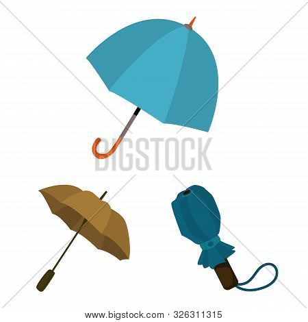 Vector Design Of Umbrella And Rain Symbol. Set Of Umbrella And Weather Stock Symbol For Web.