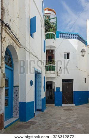 Narrow old street  in the medina of Asilah, Morocco