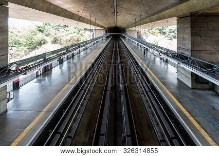Sao Paulo, Brazil - 05, October, 2019: Horizontal Picture Of Amazing Architecture Sumare Metro Stati