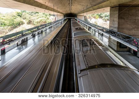 Sao Paulo, Brazil - 05, October, 2019: Horizontal Picture Of Two Trains In The Amazing Architecture 