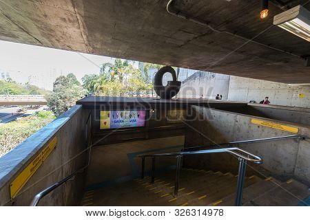 Sao Paulo, Brazil - 05, October, 2019: Wide Angle Picture  Inside Sumare Metro Station, Located In S