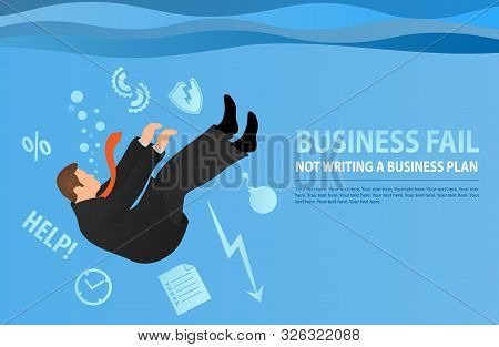 Businessman Drowning In His Problems. The Metaphor Of Bad Business. Flat Style Modern Vector Illustr