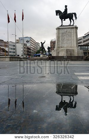 ANKARA, TURKEY - 15 JULY 2019: The statue of Ataturk in Ulus - Ankara, Turkey