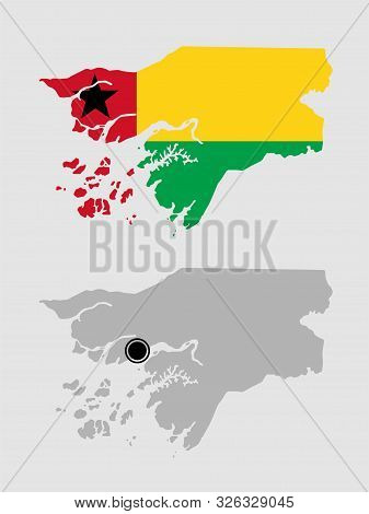 Contour Of Guinea Bissau In Grey And In Flag Colors