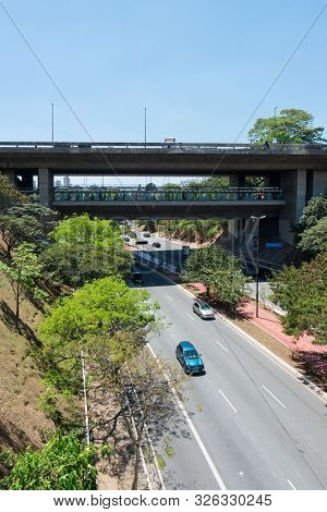 Sao Paulo, Brazil - 05, October, 2019: Vertical Picture Of The Exterior Area Of Sumare Metro Station