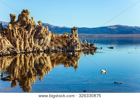 Picturesque Mono lake. The columns - remains of 