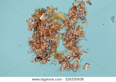 Turquoise Trend Color Background Decorated With Bronze, Silver And Golden Potal Foil - For Post Card