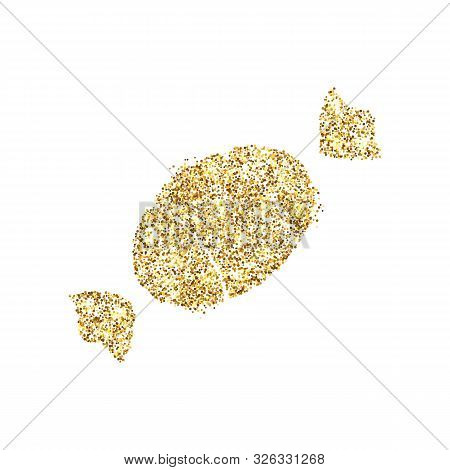 Gold Glitter Icon Of Sweet Isolated On Background. Art Creative Concept Illustration For Web, Glow L