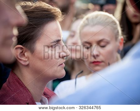 Belgrade, Serbia - September 15, 2019:  Prime Minister Ana Brnabic, Serious Looking, Standing In The