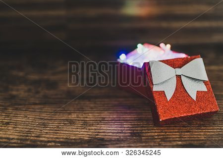 Christmas Present Box With Shining Fairy Lights Inside