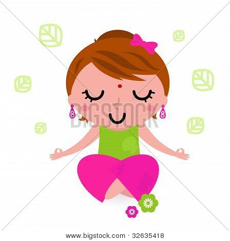 Muchacha meditando y practicando Yoga aislado en blanco