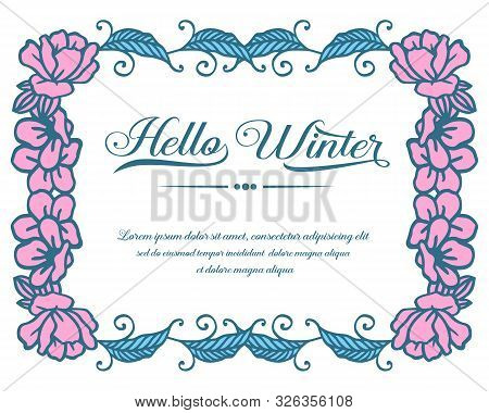 Modern Pink Flower Frame, For Invitation Card Helo Winter. Vector