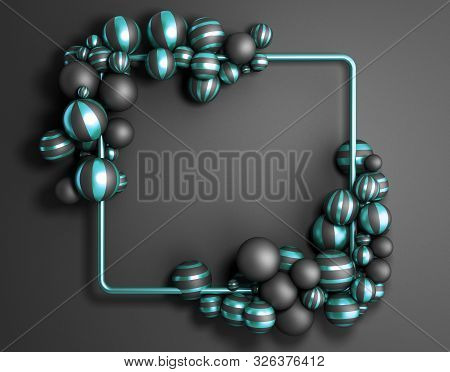 Abstract Darck Color Frame As Background With Striped Elegant Balls 3d Render Image