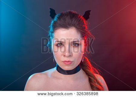 Halloween, Holidays And Carnival Concept - Vamp Woman In Gothic Style.
