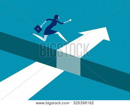 Businesswoman Jumping  Over Gap On Way To Success, Concept Business Solving Problem Vector Illustrat