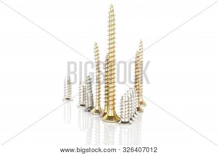 Lot Of Whole Arranged Metallic Glossy Bolt City Isolated On White Background