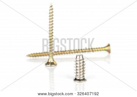 Group Of Three Whole Metallic Glossy Bolt Isolated On White Background