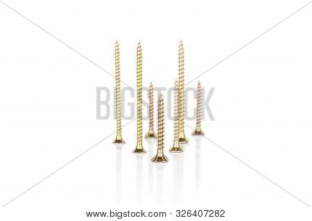 Group Of Seven Whole Metallic Glossy Bolt Isolated On White Background