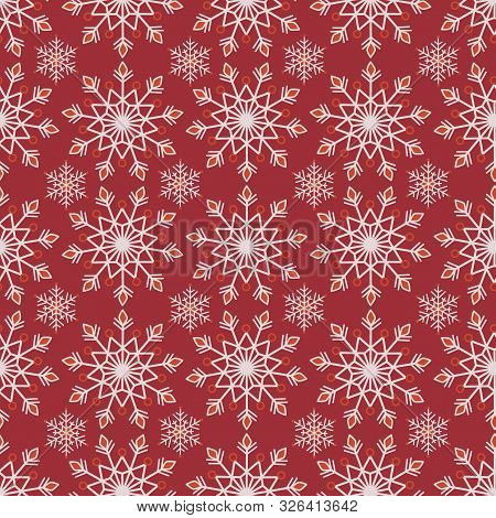 Simple Red And White Bohemian Christmas Lace Snowflakes Vector Seamless Pattern Background For Fabri